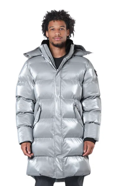Woodpecker Penguin Long Length Quilted Coat In Silver