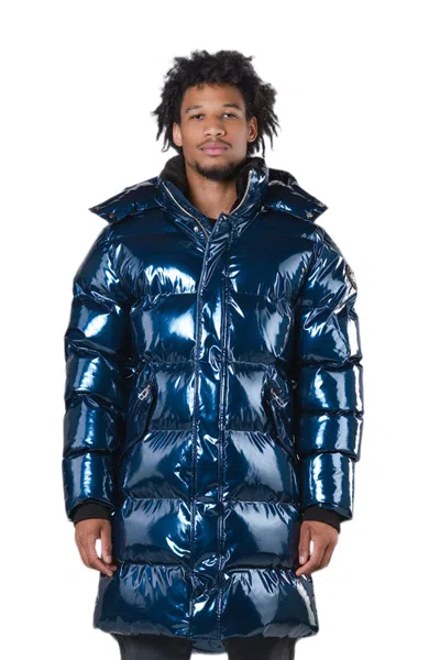 Woodpecker Penguin Long Length Quilted Coat In Blue