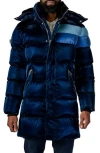 Woodpecker Penguin Water Resistant Hooded Long Puffer Jacket In Blue Steel