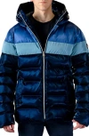 Woodpecker Sparrow Water Resistant Hooded Puffer Jacket In Blue Steel