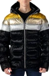 Woodpecker Sparrow Water Resistant Hooded Puffer Jacket In Firebird