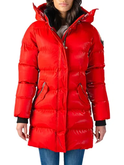 Woodpecker Women's Penguin Faux Fur Lined Puffer Coat In All Wet Red