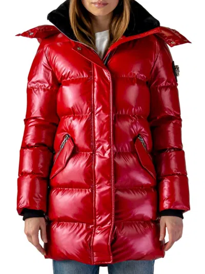 Woodpecker Women's Penguin Faux Fur Lined Puffer Coat In Red