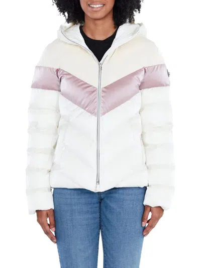 Woodpecker Women's Robin Hooded Puffer Jacket In Snow Pony Pink
