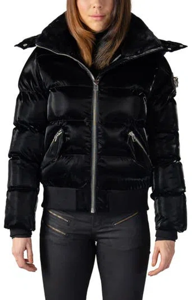 Woodpecker Woody Water Resistant Faux Fur Lined Hooded Quilted Puffer Jacket In All Wet Black
