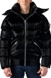 Woodpecker Woody Water Resistant Hooded Puffer Bomber Jacket In All Wet Black