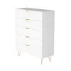 Woodpeckers Furniture And Mattress 5-drawer Chest In Mdf Wood With Gold Metal Legs And Handles.
