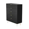 Woodpeckers Furniture And Mattress 5-drawer Chest In Mdf Wood With Gold Metal Legs And Handles. (black)