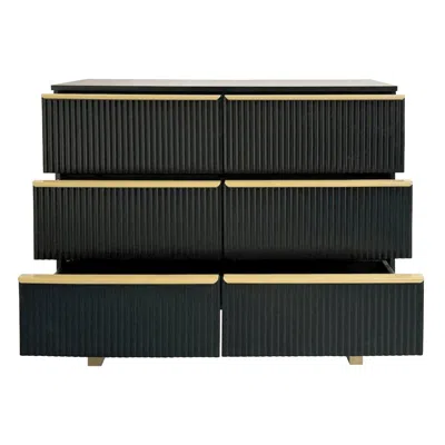 Woodpeckers Furniture And Mattress 6-drawer Dresser In Mdf Wood With Gold Metal Legs And Handles In Black Color
