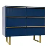 Woodpeckers Furniture And Mattress 6-drawer Dresser In Mdf Wood With Gold Metal Legs And Handles In Blue Color