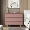 Woodpeckers Furniture And Mattress 6-drawer Dresser In Mdf Wood With Gold Metal Legs And Handles In Pink Color