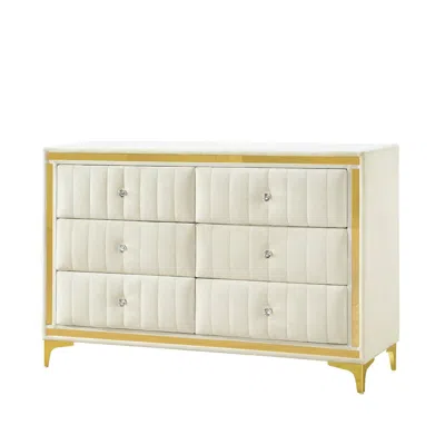 Woodpeckers Furniture And Mattress 6 Drawer Dresser With Gold Legs And Trim - Fully -assembled And Ready To Use In Neutral