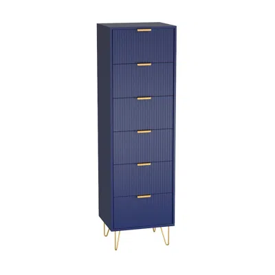 Woodpeckers Furniture And Mattress 6-drawer Lingerie Chest With Gold Metal Legs And Handles In Blue Color