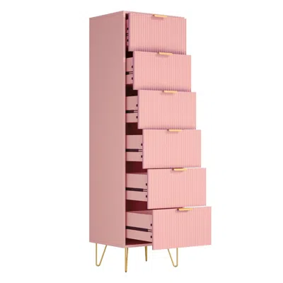 Woodpeckers Furniture And Mattress 6-drawer Lingerie Chest With Gold Metal Legs And Handles In Pink Color