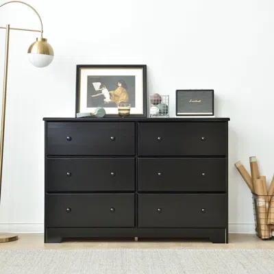 Woodpeckers Furniture And Mattress 6 Drawer Solid Wood Double Dresser In Black Color
