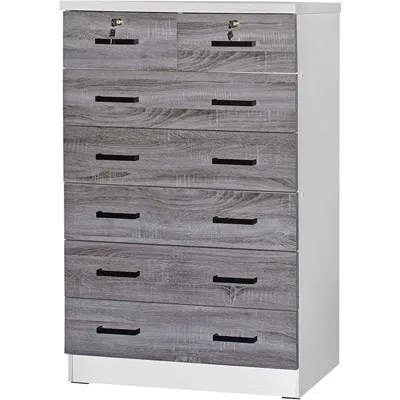 Woodpeckers Furniture And Mattress 7 Drawer Chest Wooden Dresser With Lock (gray + White)