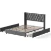 Woodpeckers Furniture And Mattress Amelia 4-drawer Velvet Platform Bed In Gray