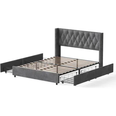 Woodpeckers Furniture And Mattress Amelia 4-drawer Velvet Platform Bed