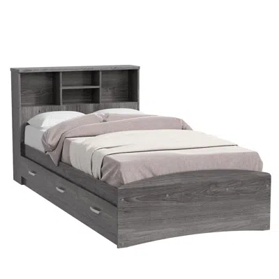 Woodpeckers Furniture And Mattress Bed With 3 Drawers And Bookcase Headboard (grey, Twin)