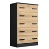 Woodpeckers Furniture And Mattress Cindy 5 Drawer Chest Wooden Dresser With Lock (dark Grey & Natural Oak)