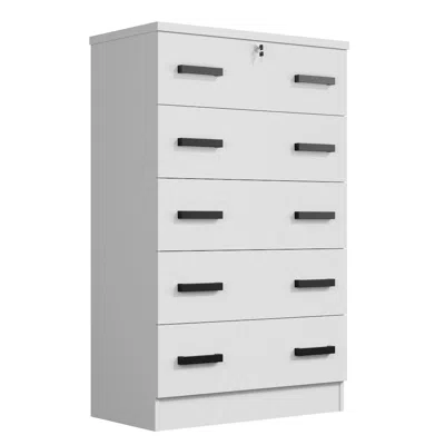 Woodpeckers Furniture And Mattress Cindy 5 Drawer Chest Wooden Dresser With Lock (white)