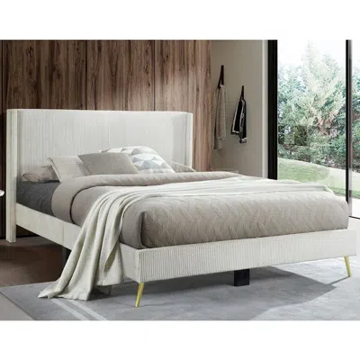 Woodpeckers Furniture And Mattress Corduroy Upholstered Wingback Bed With Gold Metal Legs