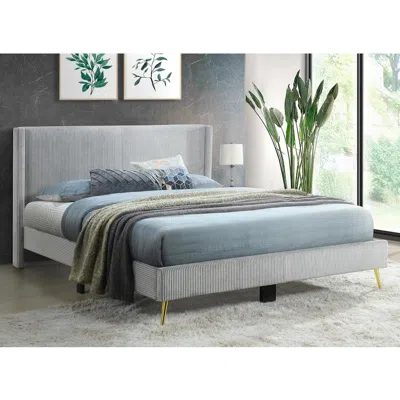 Woodpeckers Furniture And Mattress Corduroy Upholstered Wingback Bed With Gold Metal Legs