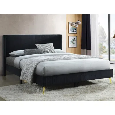 Woodpeckers Furniture And Mattress Corduroy Upholstered Wingback Bed With Gold Metal Legs