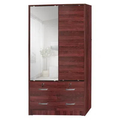 Woodpeckers Furniture And Mattress Double Sliding Door Wardrobe With Mirror In Brown