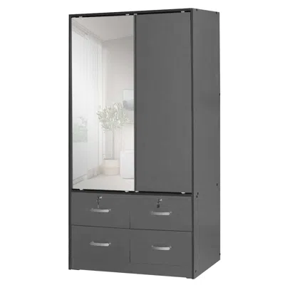 Woodpeckers Furniture And Mattress Double Sliding Door Wardrobe With Mirror In Gray