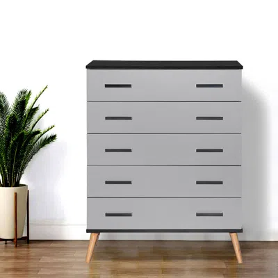 Woodpeckers Furniture And Mattress Eli Mid-century Modern 5 Drawer Chest In Gray