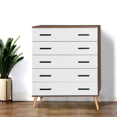 Woodpeckers Furniture And Mattress Eli Mid-century Modern 5 Drawer Chest In White