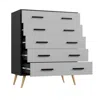 Woodpeckers Furniture And Mattress Eli Mid-century Modern 5 Drawer Chest In Black & Light Gray Color In Gray