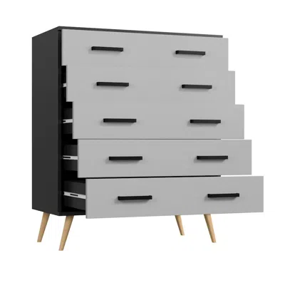 Woodpeckers Furniture And Mattress Eli Mid-century Modern 5 Drawer Chest In Black & Light Gray Color
