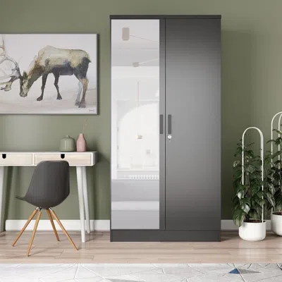Woodpeckers Furniture And Mattress Mirrored 2 Door Wardrobe In Black Color