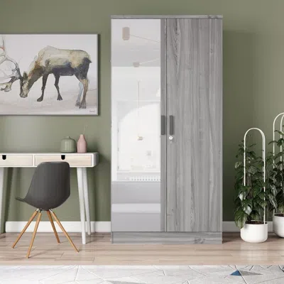 Woodpeckers Furniture And Mattress Mirrored 2 Door Wardrobe In Grey Color