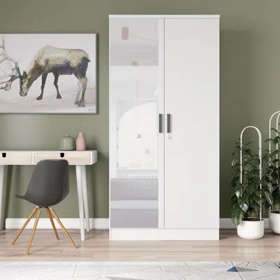 Woodpeckers Furniture And Mattress Mirrored 2 Door Wardrobe In White Color
