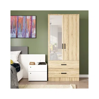 Woodpeckers Furniture And Mattress Mirrored 2 Doors Wardrobe & 2 Drawers 72" Tall