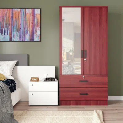 Woodpeckers Furniture And Mattress Mirrored 2 Doors Wardrobe & 2 Drawers 72" Tall