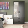 Woodpeckers Furniture And Mattress Mirrored 2 Doors Wardrobe & 2 Drawers 72" Tall In Black