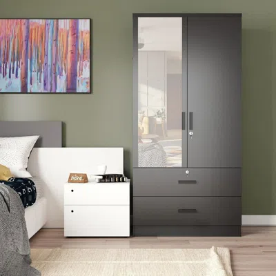 Woodpeckers Furniture And Mattress Mirrored 2 Doors Wardrobe & 2 Drawers 72" Tall