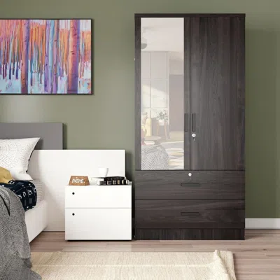 Woodpeckers Furniture And Mattress Mirrored 2 Doors Wardrobe & 2 Drawers 72" Tall