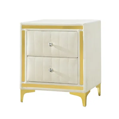 Woodpeckers Furniture And Mattress Monique Velvet Nightstand With Gold Legs And Gold Trim, Crystal Knobs