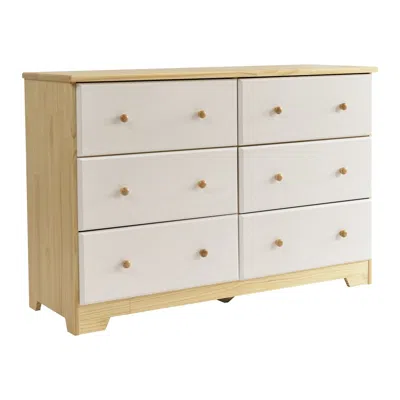 Woodpeckers Furniture And Mattress Solid Pine Wood 6 Drawer Double Dresser (natural & White) In Neutral