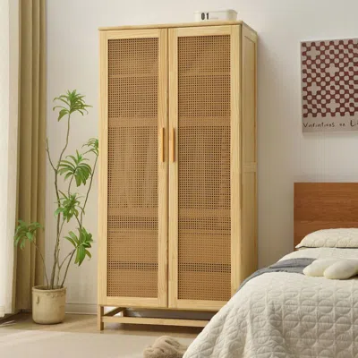 Woodpeckers Furniture And Mattress Solid Wood Armoire With Rattan Doors