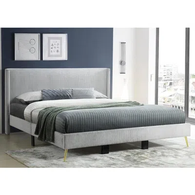 Woodpeckers Furniture And Mattress Solid Wood Platform Bed With Corduroy Upholstery And Gold Metal Legs