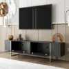 Woodpeckers Furniture And Mattress Tv Stand 71" With Gold Legs And Two Spacious Doors In Black