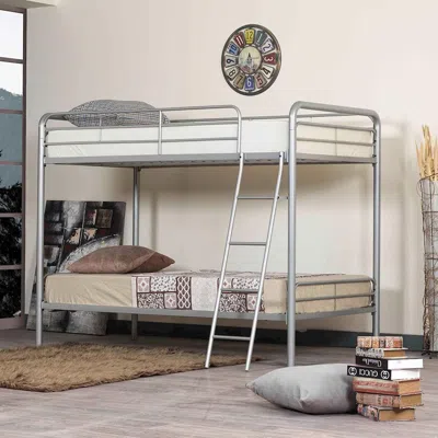 Woodpeckers Furniture And Mattress Twin Over Twin Metal Bunk Bed (grey)