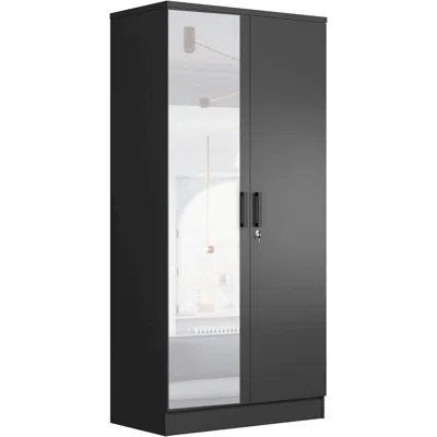 Woodpeckers Furniture And Mattress Two Door Armoire Wardrobe With Mirror (black)