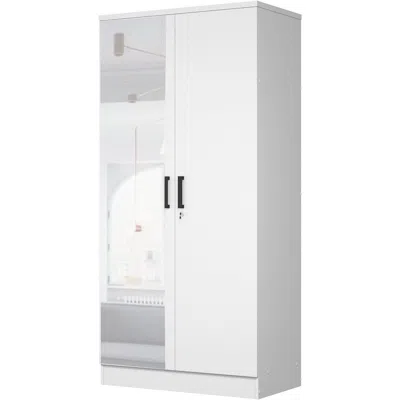 Woodpeckers Furniture And Mattress Two Door Armoire Wardrobe With Mirror (white)